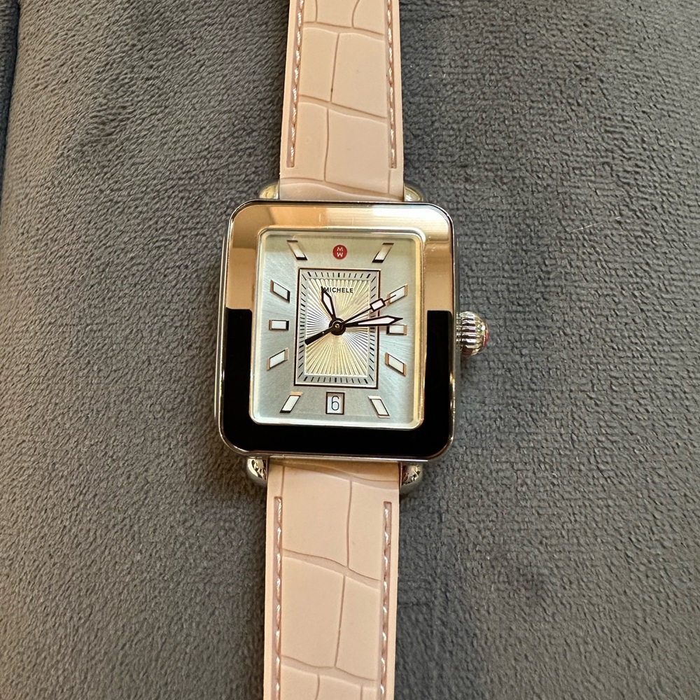 Michele Deco Sport Silver Face Mauve Pink Silicone Women's Watch